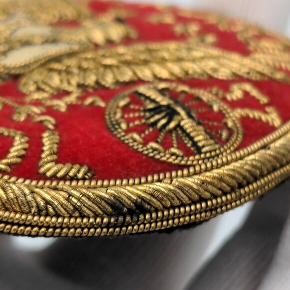 Vintage Bullion Wire Madison High School Eagle Crest 1957 Patch Pin Red Gold 3" - Picture 10 of 11